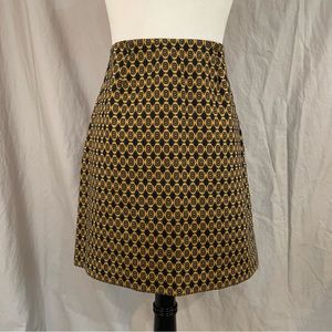 Cabi SzSm yellow&black pattern cotton blend asymmetrical hem pull on skirt
